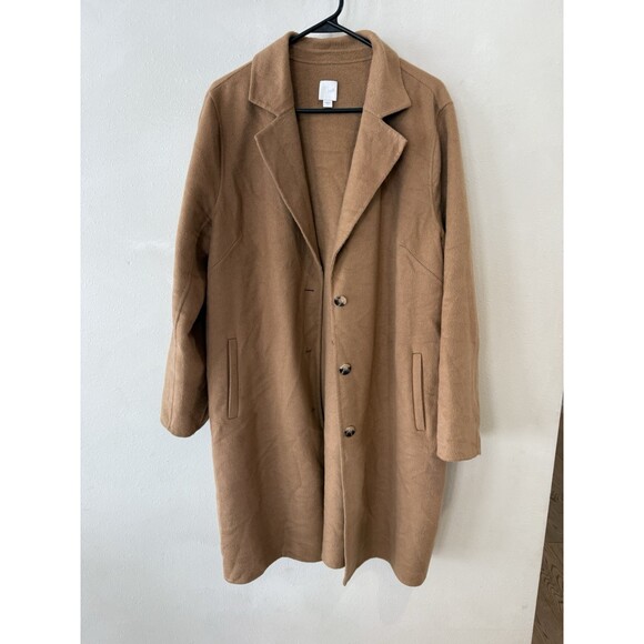 J.Jill Jackets & Blazers - J Jill Womens Brown Beige Fitted Knee Length Coat Chic Button Front Fall Large L